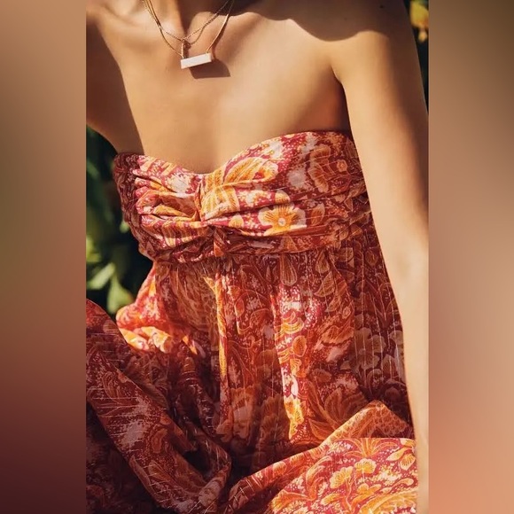 Women’s NWT orange and red motif ANTHROPOLOGIE strapless jumpsuit / size XL - Picture 7 of 7